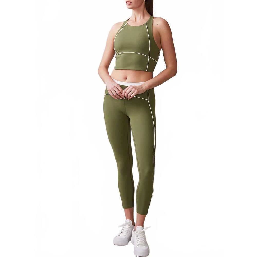 NEW THRIVE SOCIETE piped pocket leggings in deep olive